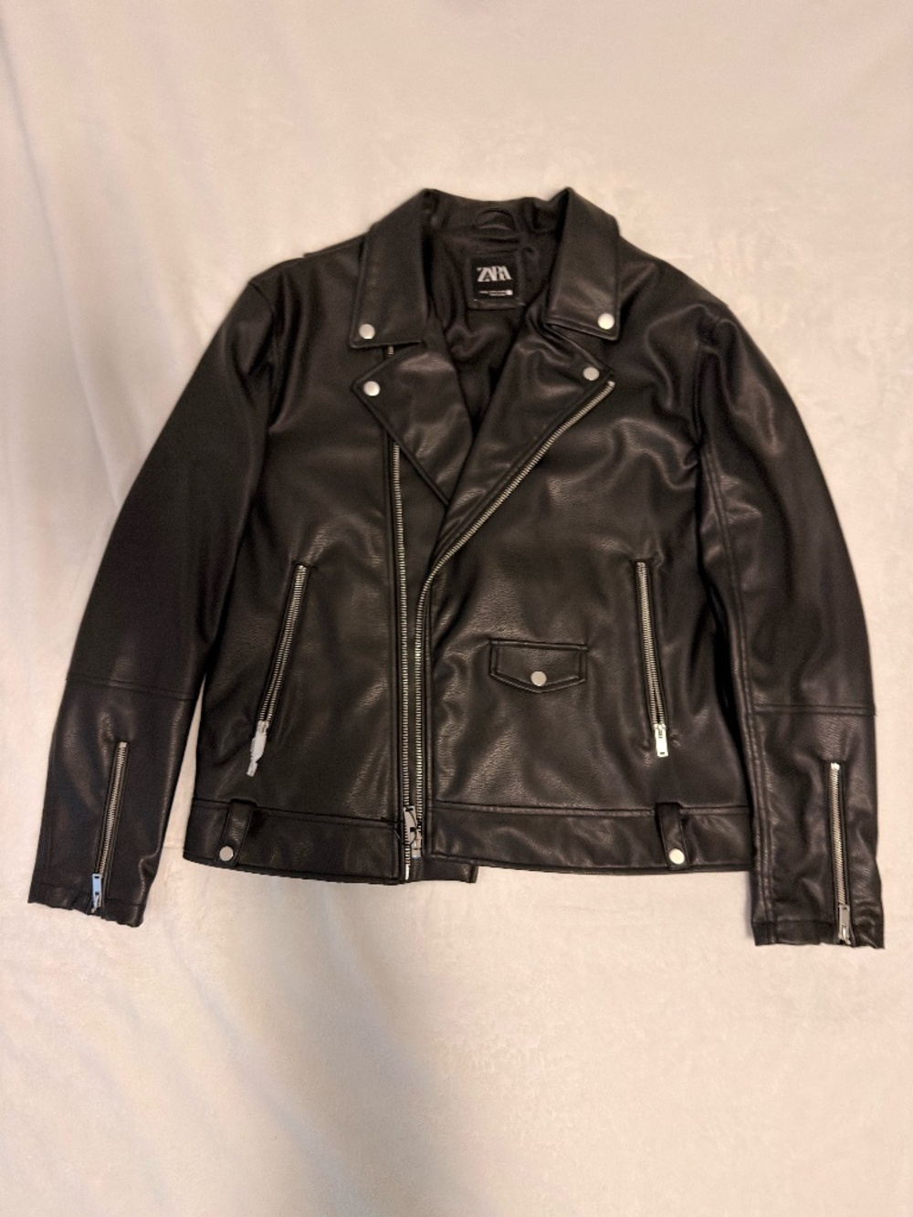 Zara Black Faux Leather Biker Moto Jacket Men's XL NWOT